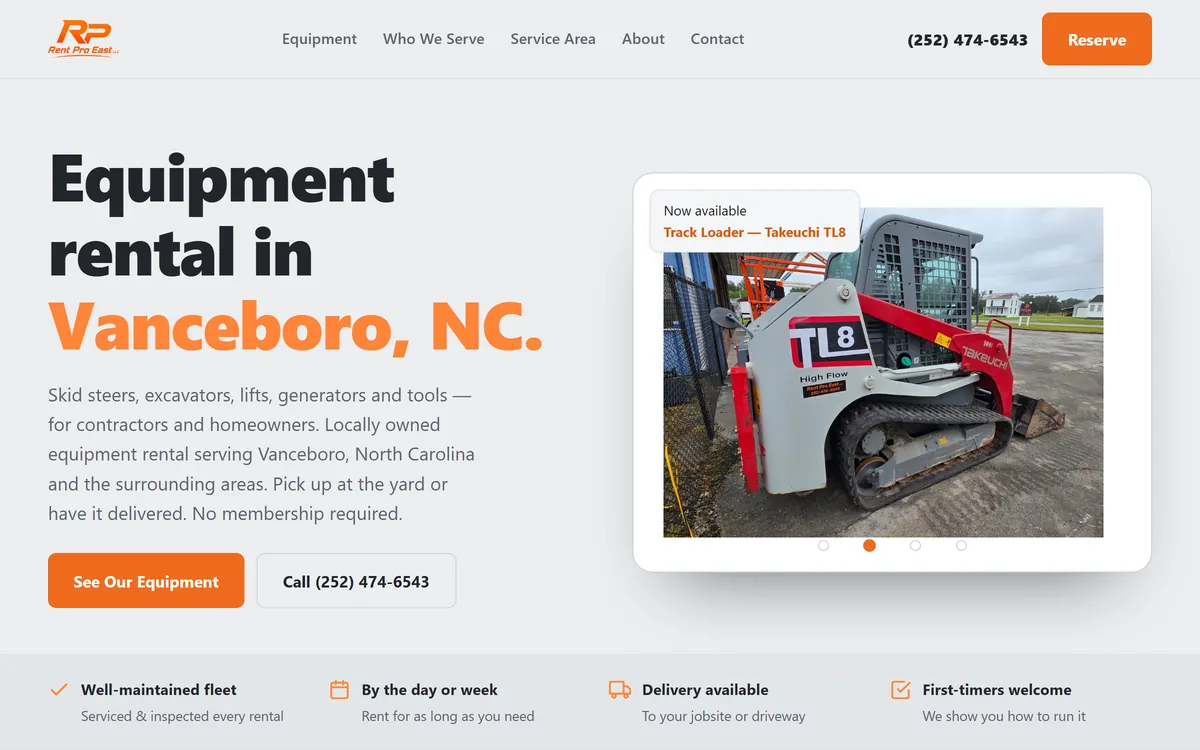 The Rent Pro East equipment rental website